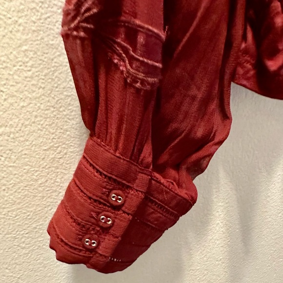 NWT Anthropologie Deep Red Embroidered Button Down Top - Picture 6 of 9